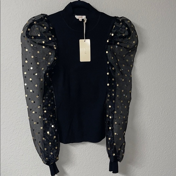 Peach Black Gold Long Sheer with Gold Sleeve Top - Picture 1 of 12